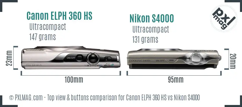 Canon ELPH 360 HS vs Nikon S4000 top view buttons comparison
