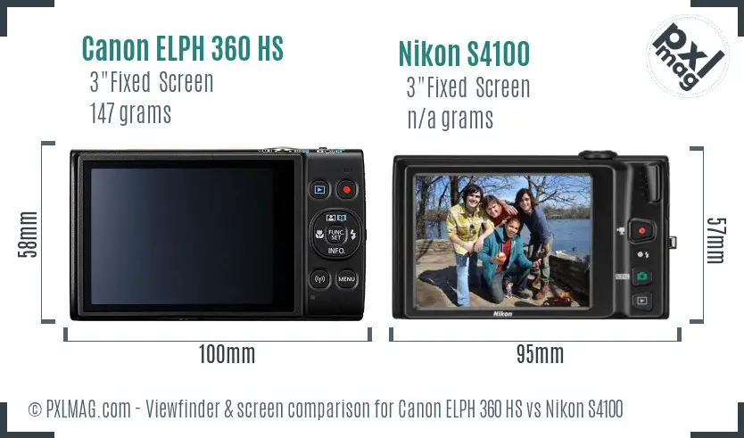Canon ELPH 360 HS vs Nikon S4100 Screen and Viewfinder comparison