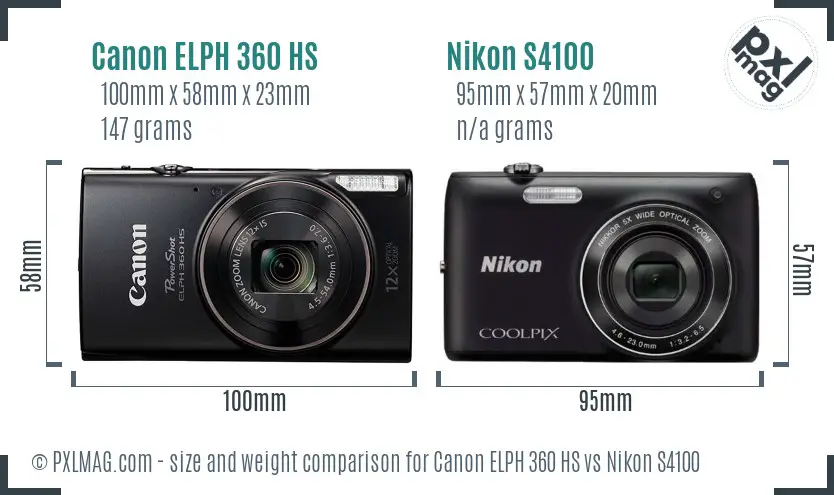 Canon ELPH 360 HS vs Nikon S4100 size comparison