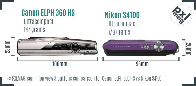 Canon ELPH 360 HS vs Nikon S4100 top view buttons comparison