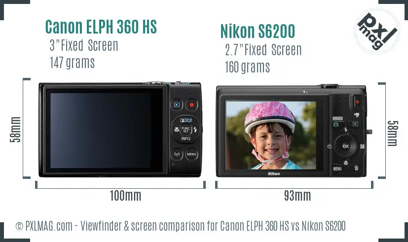 Canon ELPH 360 HS vs Nikon S6200 Screen and Viewfinder comparison