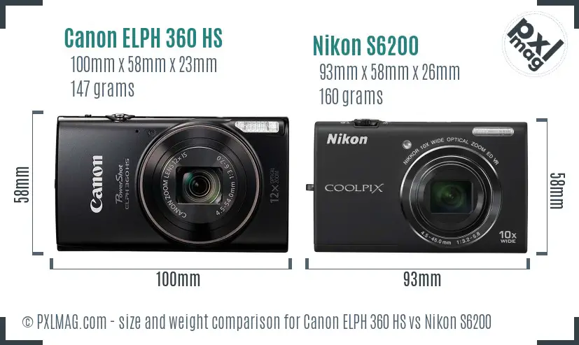 Canon ELPH 360 HS vs Nikon S6200 size comparison