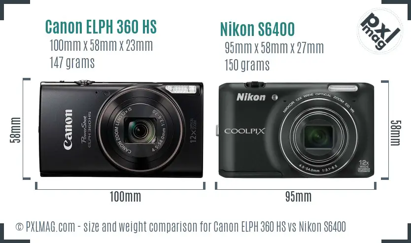 Canon ELPH 360 HS vs Nikon S6400 size comparison