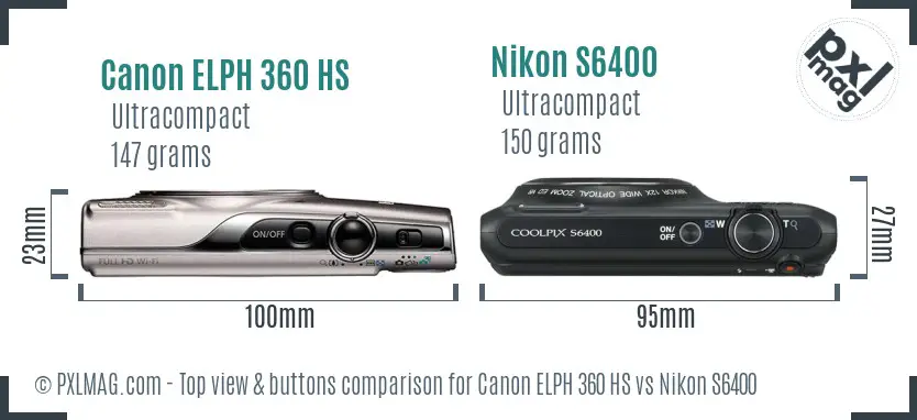 Canon ELPH 360 HS vs Nikon S6400 top view buttons comparison