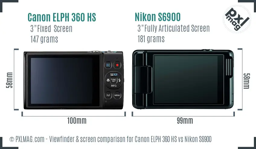 Canon ELPH 360 HS vs Nikon S6900 Screen and Viewfinder comparison