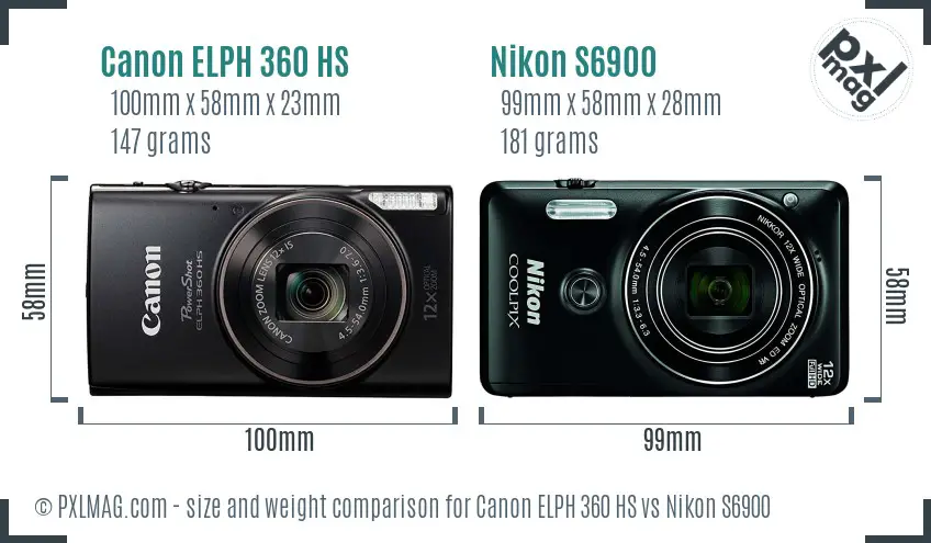 Canon ELPH 360 HS vs Nikon S6900 size comparison