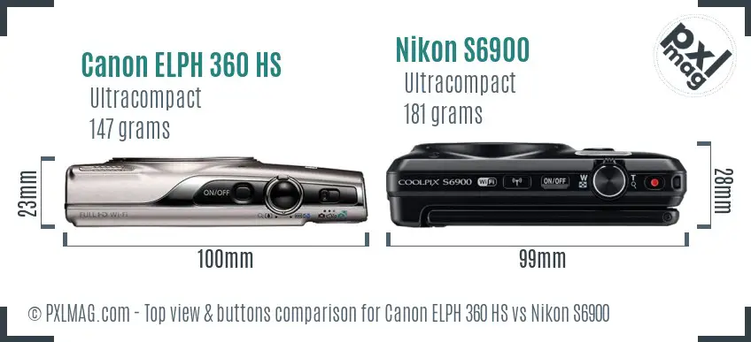 Canon ELPH 360 HS vs Nikon S6900 top view buttons comparison