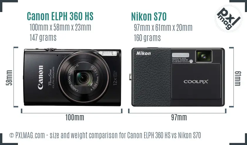 Canon ELPH 360 HS vs Nikon S70 size comparison
