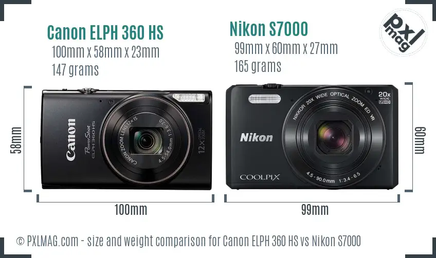Canon ELPH 360 HS vs Nikon S7000 size comparison