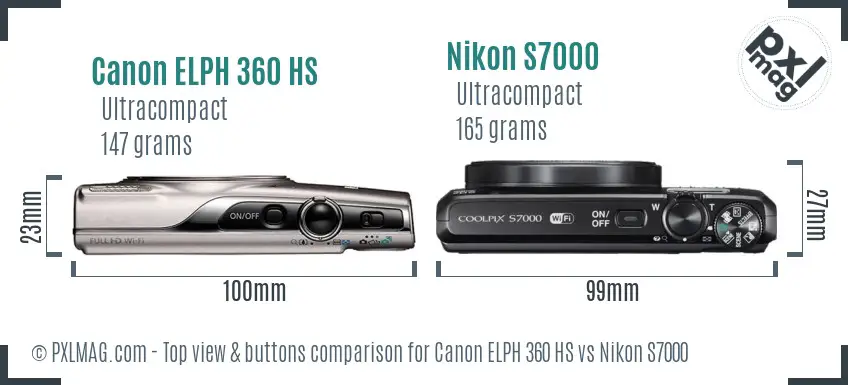 Canon ELPH 360 HS vs Nikon S7000 top view buttons comparison