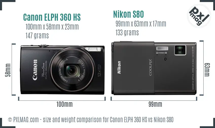 Canon ELPH 360 HS vs Nikon S80 size comparison