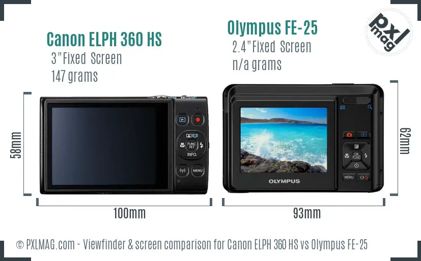 Canon ELPH 360 HS vs Olympus FE-25 Screen and Viewfinder comparison