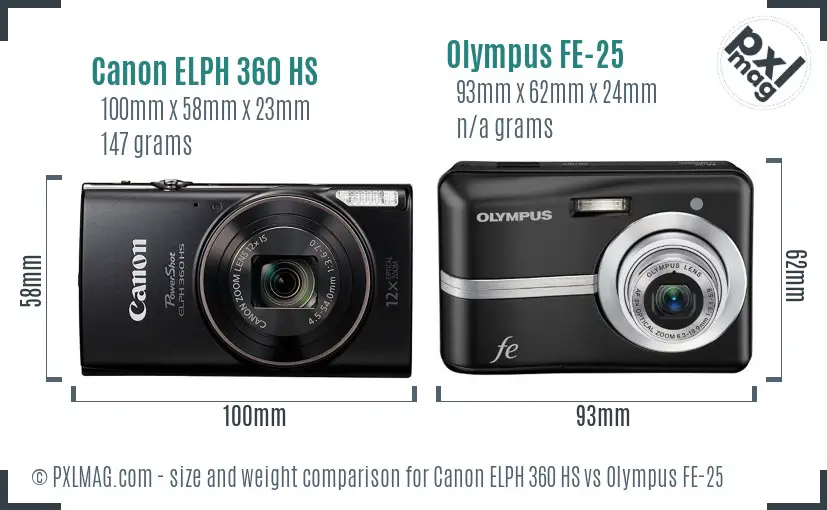 Canon ELPH 360 HS vs Olympus FE-25 size comparison