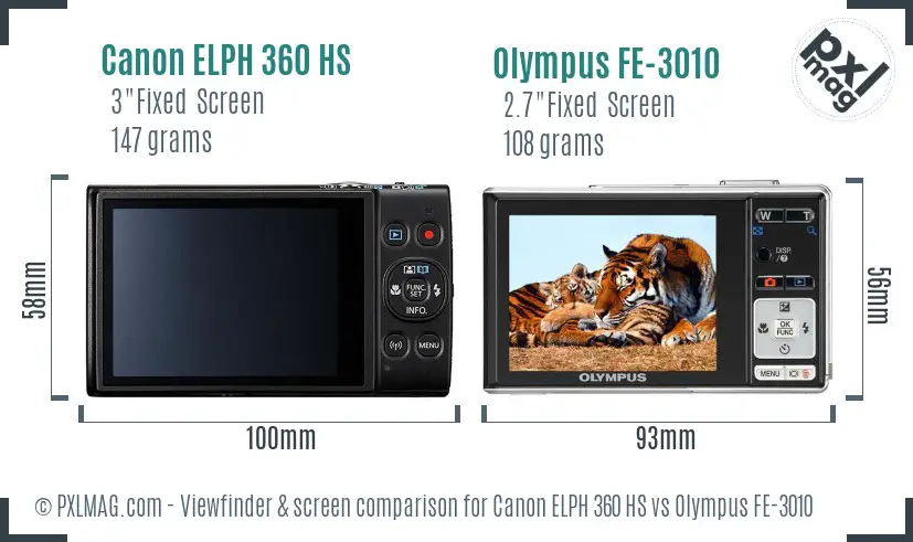 Canon ELPH 360 HS vs Olympus FE-3010 Screen and Viewfinder comparison