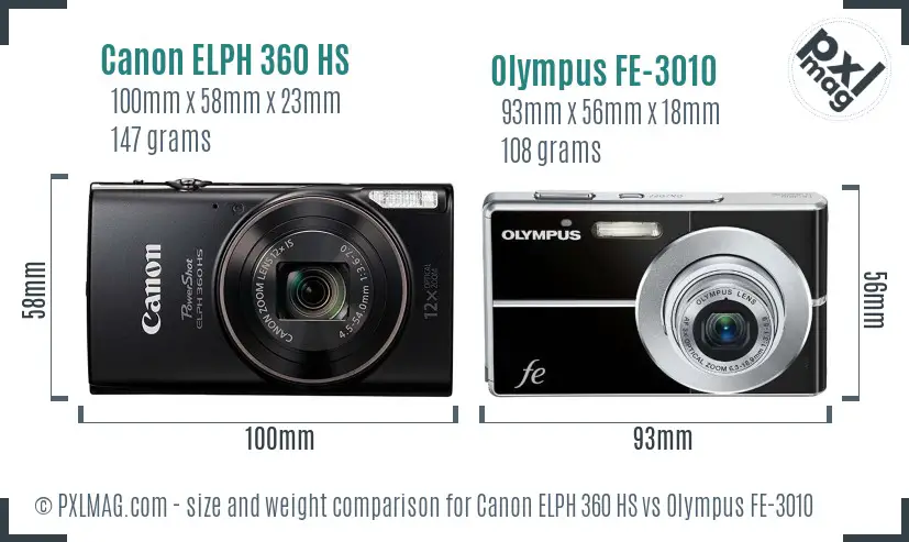 Canon ELPH 360 HS vs Olympus FE-3010 size comparison