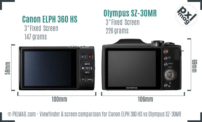 Canon ELPH 360 HS vs Olympus SZ-30MR Screen and Viewfinder comparison
