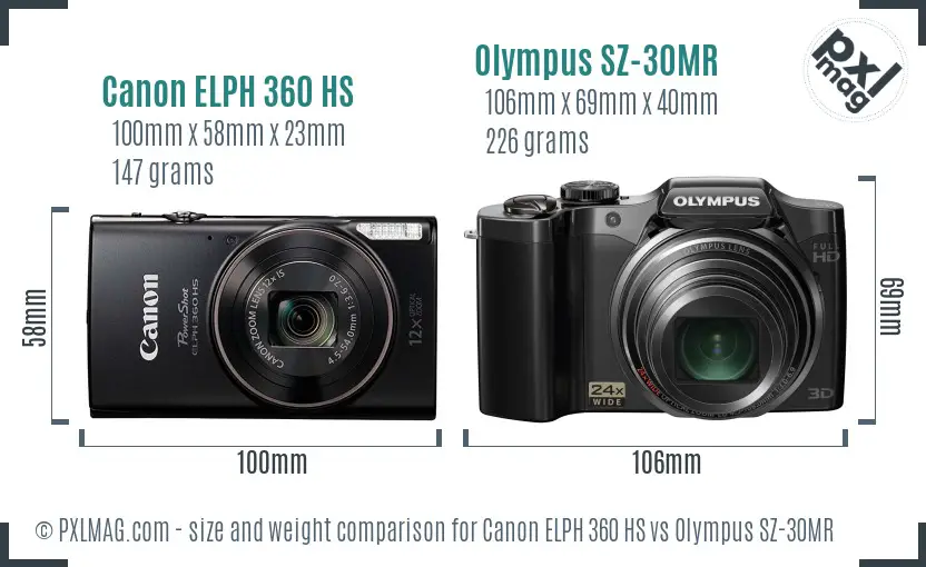 Canon ELPH 360 HS vs Olympus SZ-30MR size comparison