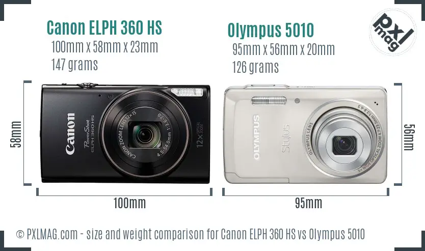 Canon ELPH 360 HS vs Olympus 5010 size comparison