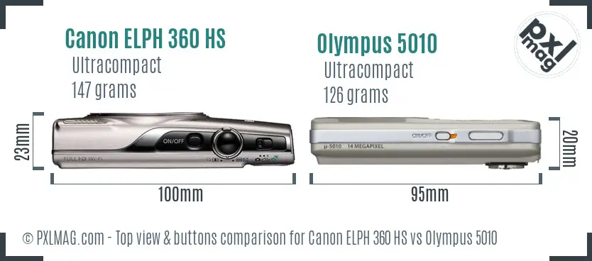 Canon ELPH 360 HS vs Olympus 5010 top view buttons comparison