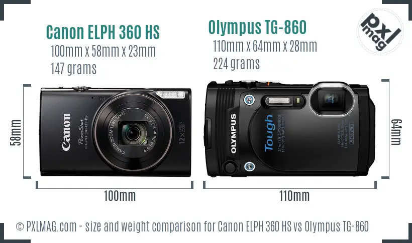 Canon ELPH 360 HS vs Olympus TG-860 size comparison