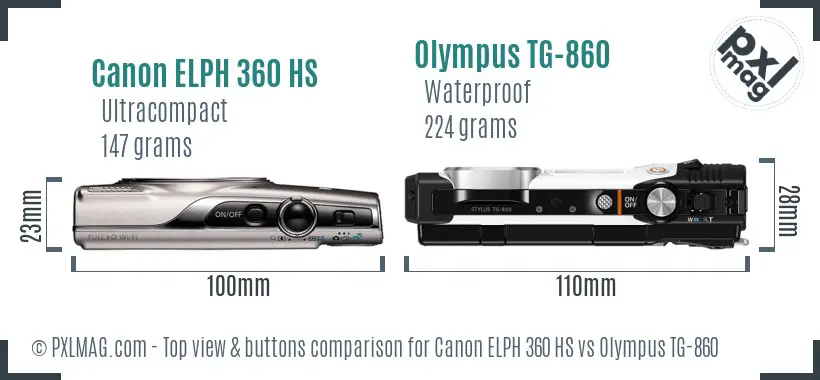 Canon ELPH 360 HS vs Olympus TG-860 top view buttons comparison