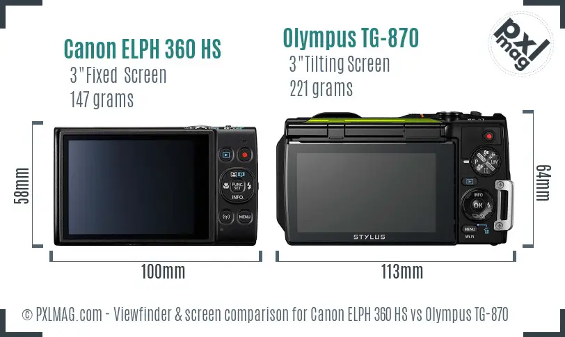 Canon ELPH 360 HS vs Olympus TG-870 Screen and Viewfinder comparison