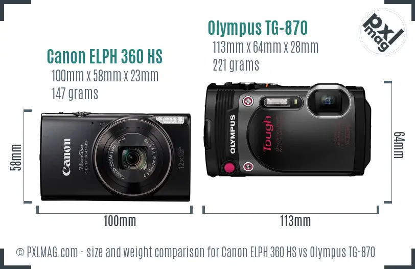 Canon ELPH 360 HS vs Olympus TG-870 size comparison