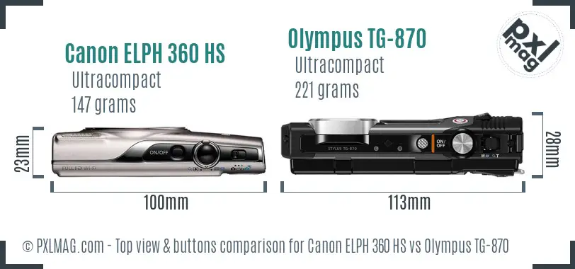Canon ELPH 360 HS vs Olympus TG-870 top view buttons comparison
