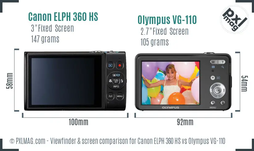 Canon ELPH 360 HS vs Olympus VG-110 Screen and Viewfinder comparison