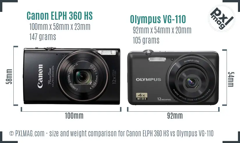 Canon ELPH 360 HS vs Olympus VG-110 size comparison
