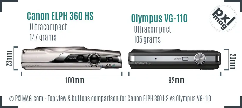 Canon ELPH 360 HS vs Olympus VG-110 top view buttons comparison