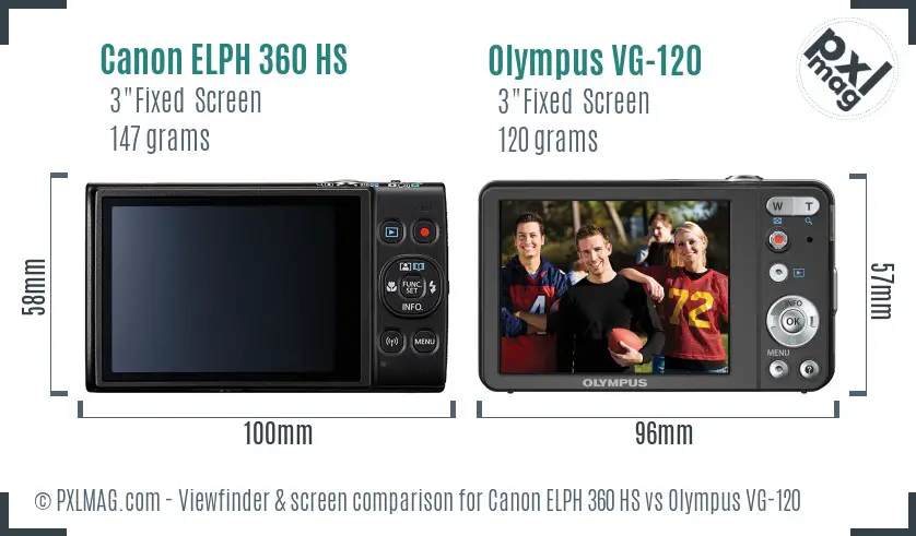 Canon ELPH 360 HS vs Olympus VG-120 Screen and Viewfinder comparison
