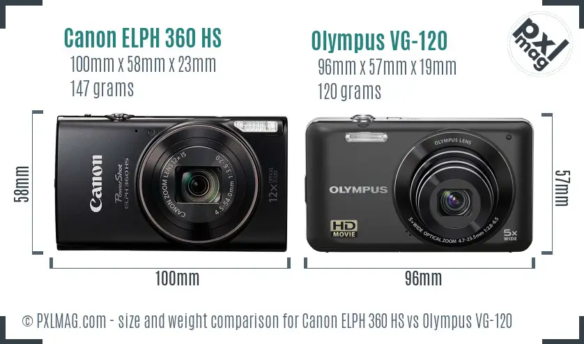 Canon ELPH 360 HS vs Olympus VG-120 size comparison