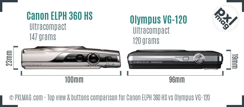 Canon ELPH 360 HS vs Olympus VG-120 top view buttons comparison