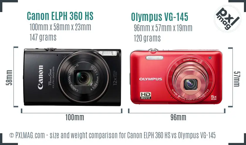 Canon ELPH 360 HS vs Olympus VG-145 size comparison