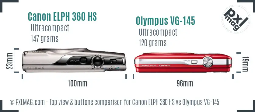 Canon ELPH 360 HS vs Olympus VG-145 top view buttons comparison