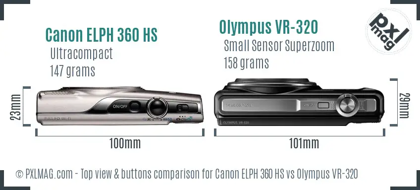 Canon ELPH 360 HS vs Olympus VR-320 top view buttons comparison Canon ELPH 360 HS vs Olympus VR-320 top view buttons comparison