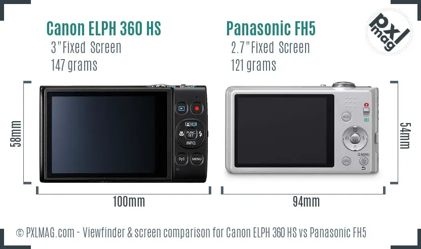 Canon ELPH 360 HS vs Panasonic FH5 Screen and Viewfinder comparison