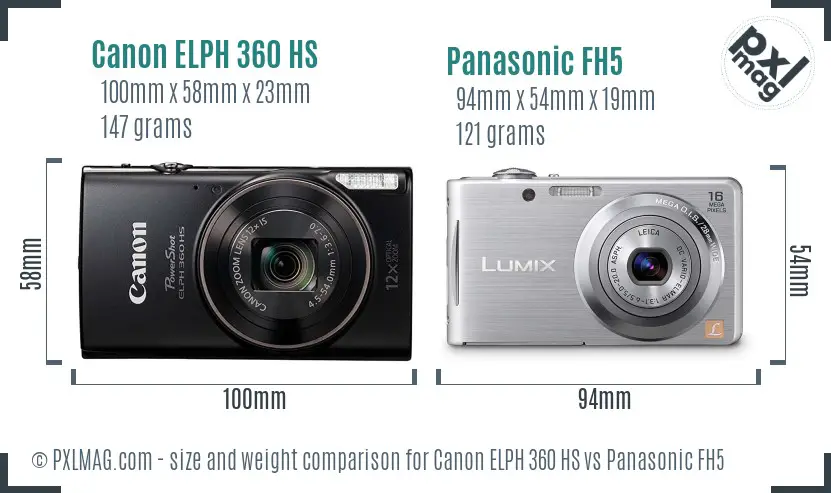 Canon ELPH 360 HS vs Panasonic FH5 size comparison