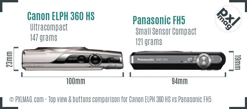 Canon ELPH 360 HS vs Panasonic FH5 top view buttons comparison