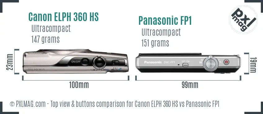 Canon ELPH 360 HS vs Panasonic FP1 top view buttons comparison