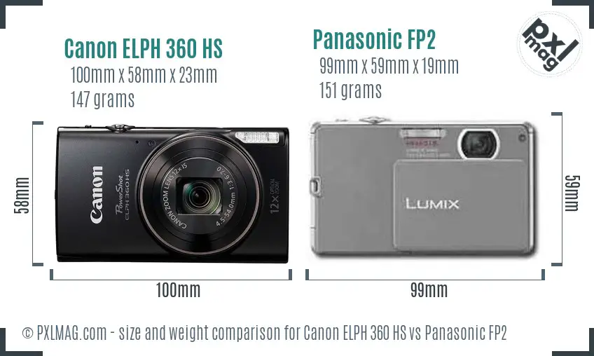 Canon ELPH 360 HS vs Panasonic FP2 size comparison