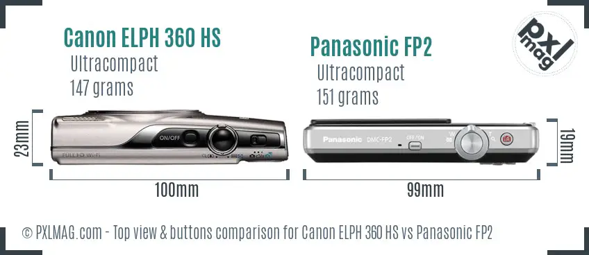 Canon ELPH 360 HS vs Panasonic FP2 top view buttons comparison