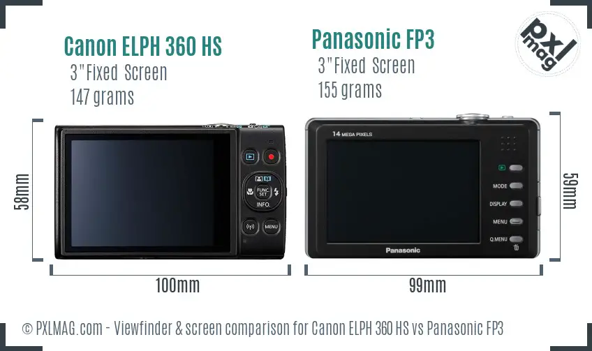 Canon ELPH 360 HS vs Panasonic FP3 Screen and Viewfinder comparison
