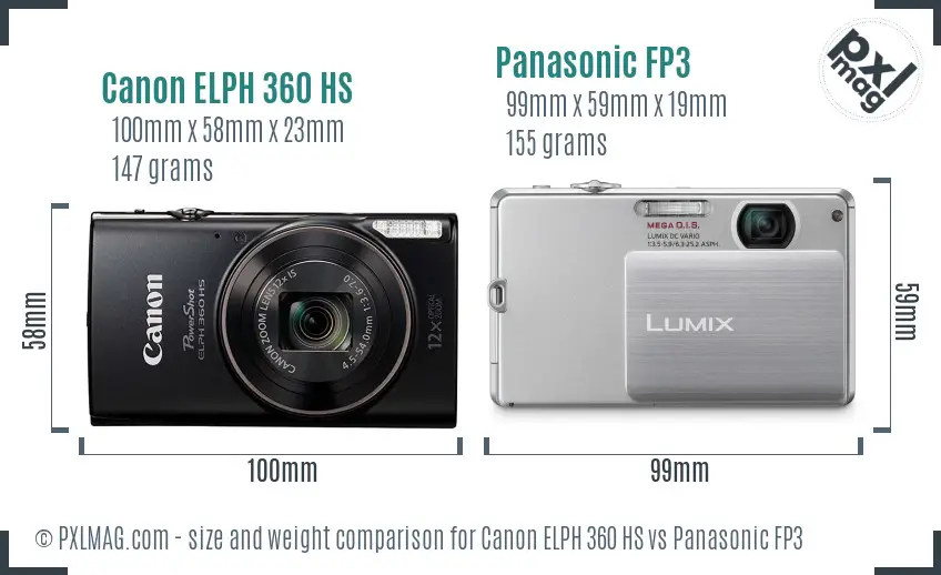 Canon ELPH 360 HS vs Panasonic FP3 size comparison
