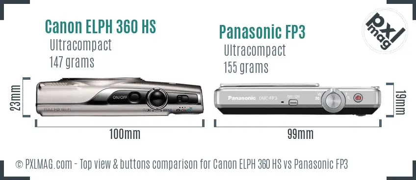 Canon ELPH 360 HS vs Panasonic FP3 top view buttons comparison
