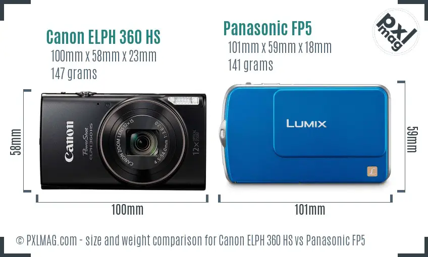 Canon ELPH 360 HS vs Panasonic FP5 size comparison