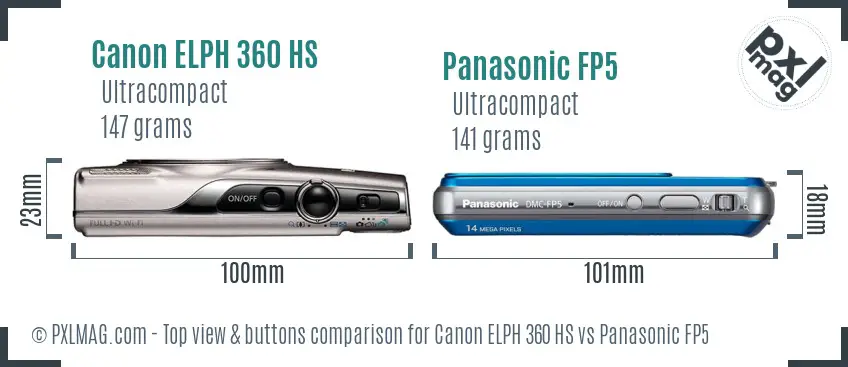 Canon ELPH 360 HS vs Panasonic FP5 top view buttons comparison