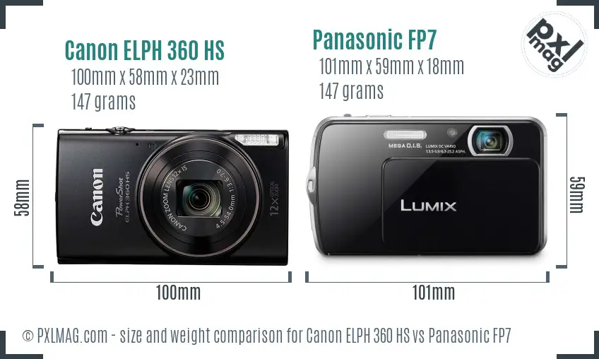 Canon ELPH 360 HS vs Panasonic FP7 size comparison