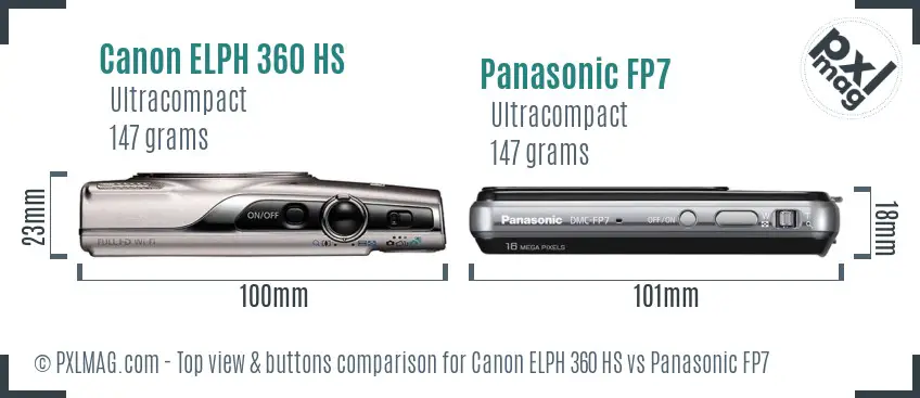 Canon ELPH 360 HS vs Panasonic FP7 top view buttons comparison